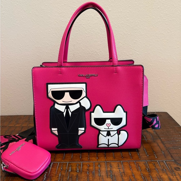 Karl Lagerfeld Paris Maybelle Fuchsia Satchel with Cartoon Motif - Picture 2 of 14